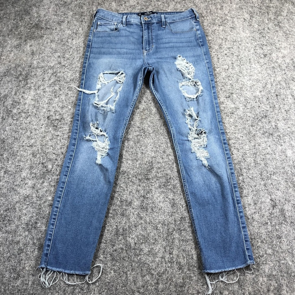 Hollister Jeans Juniors 11R Blue High Rise Super Skinny Distressed Fringe Hem